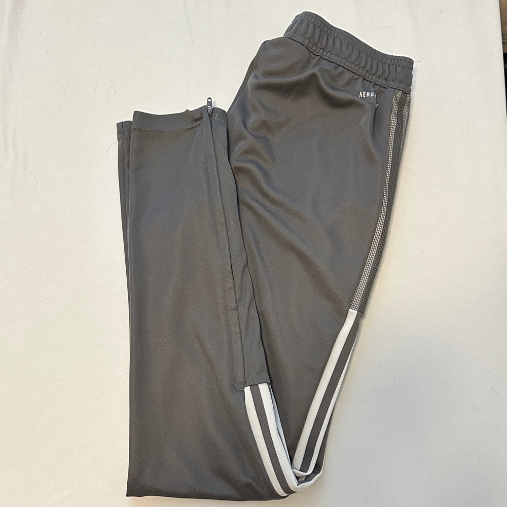 Adidas Gray Track Pants with White Stripes